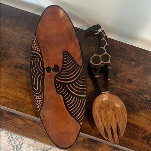 Authentic African serving bowl and utensils never used vintage